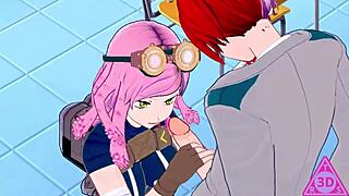 mei hatsume and shoto todoroki in hentai blowjob and handjob scene 😏