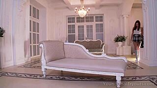 young hottie teases dude with her shaved redhead ass