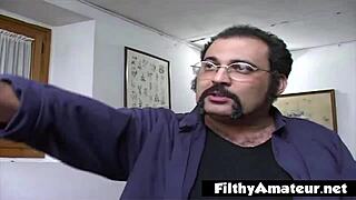 Naughty babe banged hard in wild retro gangbang