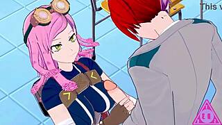 mei hatsume and shoto todoroki in hentai blowjob and handjob scene 😏