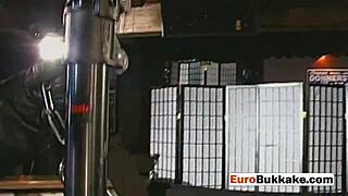 euro slut in fetish orgy gets pissed on