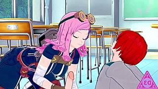 mei hatsume and shoto todoroki in hentai blowjob and handjob scene 😏