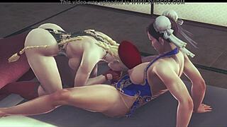 Chun Li and Cammy fight with big tits and pussy fingering