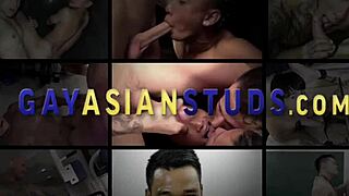 muscly gay asian stud strokes his cock