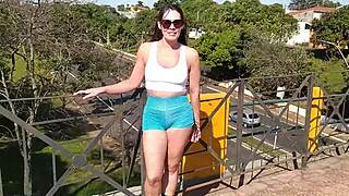 Hot latina shows tits on street