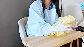 病院のラテックスグローブで興奮しちゃう