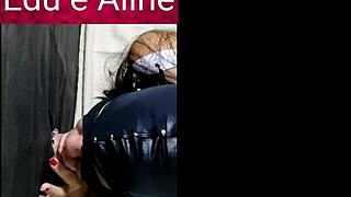 Aline sucks and takes cum at glory hole.