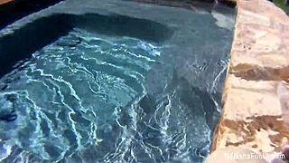 Natasha nice gets wet outdoors by the pool