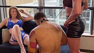 BTS - 2 femdoms dominate sex servants with big tits and riding. 😏