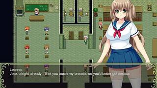 Leanna experiences bound fingering and masturbation in hentai bondage game leading to bukkake