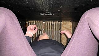 blonde wife visits gloryhole with her husband outdoors