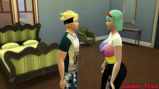 Boruto visits Bulma and fucks her hard. 'Give me more, cum inside me!'