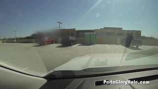 porta gloryhole swallows strangers cum outdoor