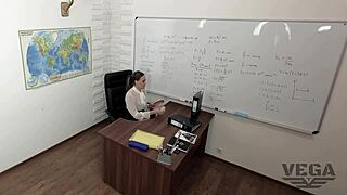 teen masturbates while getting fucked in classroom