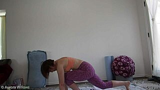 Mommy teaches yoga lesson with cameltoe in shorts