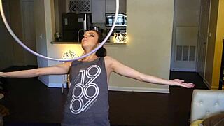 hoop girl shakes her tits in wild dance