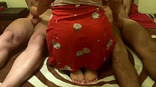 Amateur threesome with my hot blonde wife and friend in bed