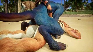 tiger fucks lizard's ass, making him cum repeatedly in furry gay sex.