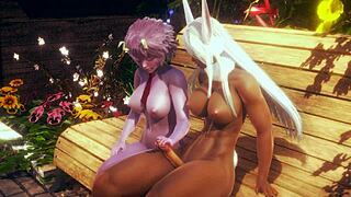 Mina Ashido Handjob and Creampie by Futanari in Park