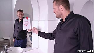 busty lovers titty fuck in bathtub