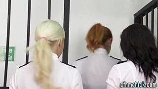 cosplaying british dominas suck cocks and give handjobs in humiliation scene.