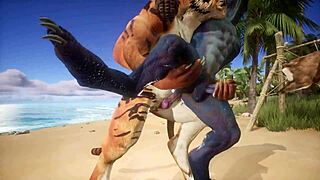 tiger fucks lizard's ass, making him cum repeatedly in furry gay sex.