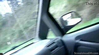 hot babe caught rubbing cock while guy drives on tape