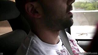 hot babe caught rubbing cock while guy drives on tape