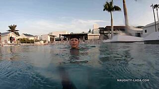 my see-through wet bikini in public pool