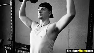 Three gay jocks suck and fuck hard at gym