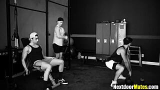 Three gay jocks suck and fuck hard at gym