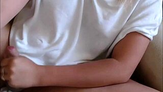 Blonde Transsexual Spills Cum on Herself During Live Cam