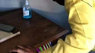 teen ebony gets nasty creampie under desk