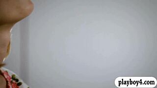 Lovely petite brunette babe fingers her sweet pussy in a solo masturbation session