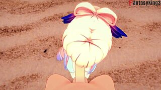 Pretty kokomi in bikini has missionary pov on beach in genshin impact.