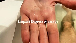 Petite teen in uniform gives lingam massage to orgasm