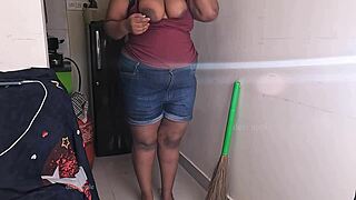 my friend's wife gets horny during a sex call while cleaning the house