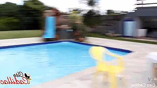 Pool guy leaves Brazilian milf sticky with cum