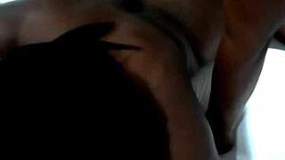 Black woman with big natural saggy tits in lingerie gets banged anally to orgasm