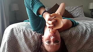 Milf Gags on Dildo in Upside-Down Deepthroat