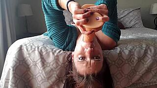 Milf Gags on Dildo in Upside-Down Deepthroat
