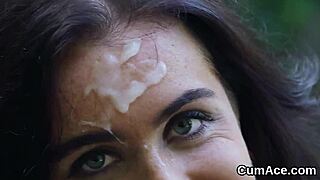 how does this hot kitten swallow all that cum on her face??