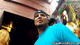 three pornstars gangbang lucky bartender with big cocks