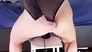 Exhibitionist slut riding massive red dildo 20x5 hard