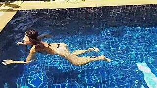 Three Panties In My Pussy Fucking Black Dildo In Public Pool?