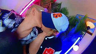 Blonde couple's kinky femdom session with rough masturbation and cum