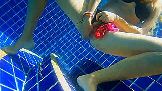 Three Panties In My Pussy Fucking Black Dildo In Public Pool?