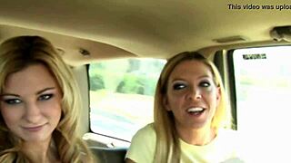 Two girls give blowjob in threesome, face fucking and blowbang action.