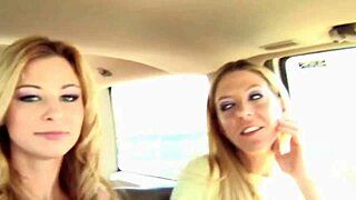 Two girls give blowjob in threesome, face fucking and blowbang action.