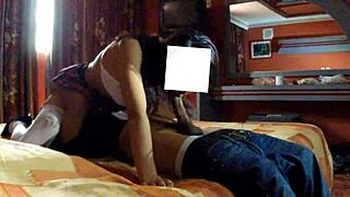 Schoolgirl in skirt gets fucked in hotel